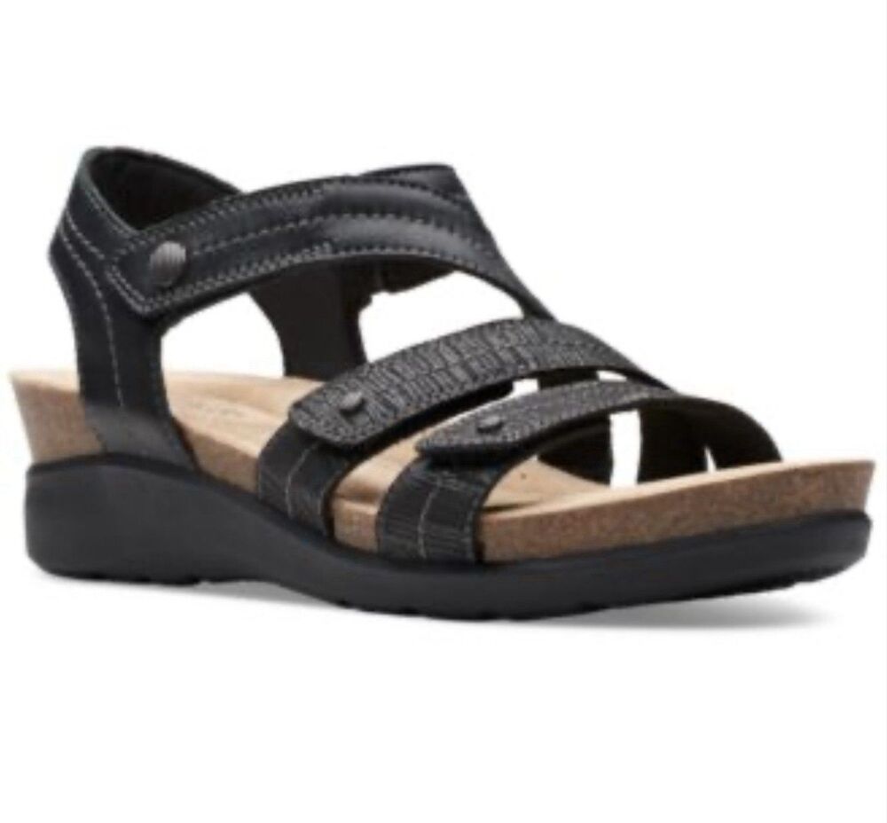 🔥NEW Clarks Calenne Clara MSRP $94 Strappy Wedge Sandals Gladiator Open Toe 8W